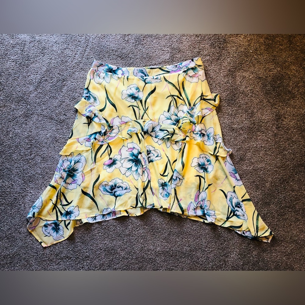 Kate & Mallory Ruffled Summer Chiffon Skirt Sz 2X 🌼Flowers Asymmetrical Bottom - Picture 2 of 11